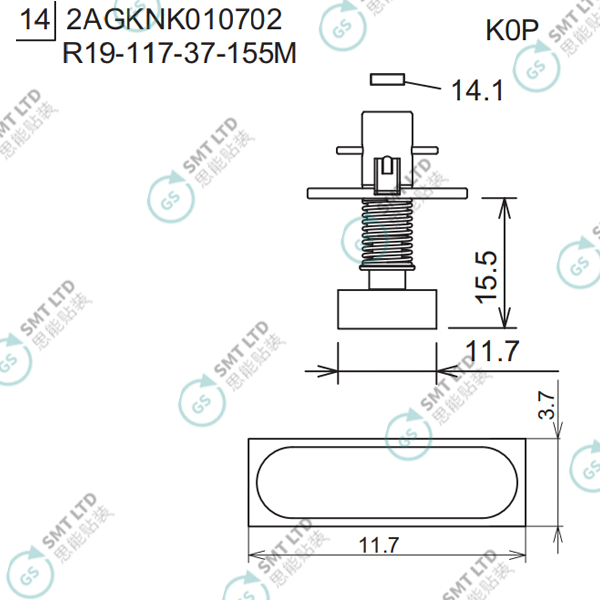 R19-117-37-155M 2AGKNK010702 FUJI NXT H08M φ11.7 K0P NOZZLE