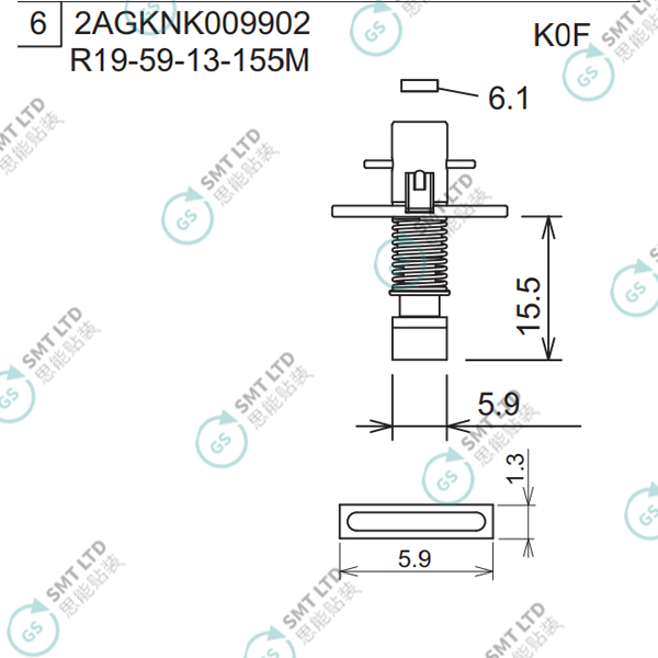R19-59-13-155M 2AGKNK009902 FUJI NXT H08M φ5.9 K0F NOZZLE