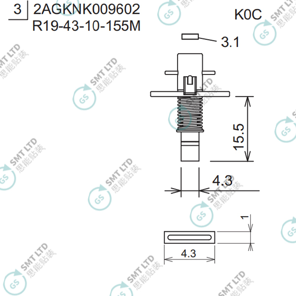 R19-43-10-155M 2AGKNK009602 FUJI NXT H08M φ4.3 K0C NOZZLE