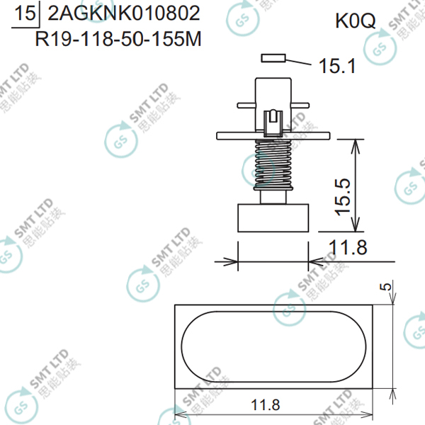 R19-118-50-155M 2AGKNK010802 FUJI NXT H08M φ11.8 K0Q NOZZLE