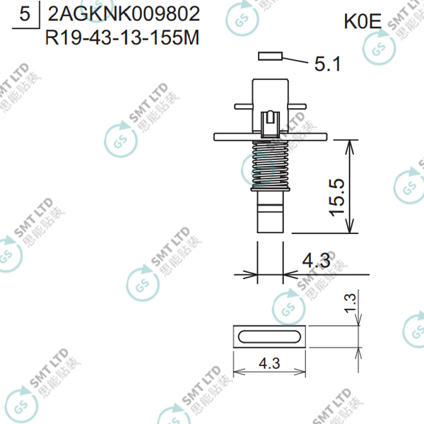 R19-43-13-155M 2AGKNK009802 FUJI NXT H08M φ4.3 K0E NOZZLE
